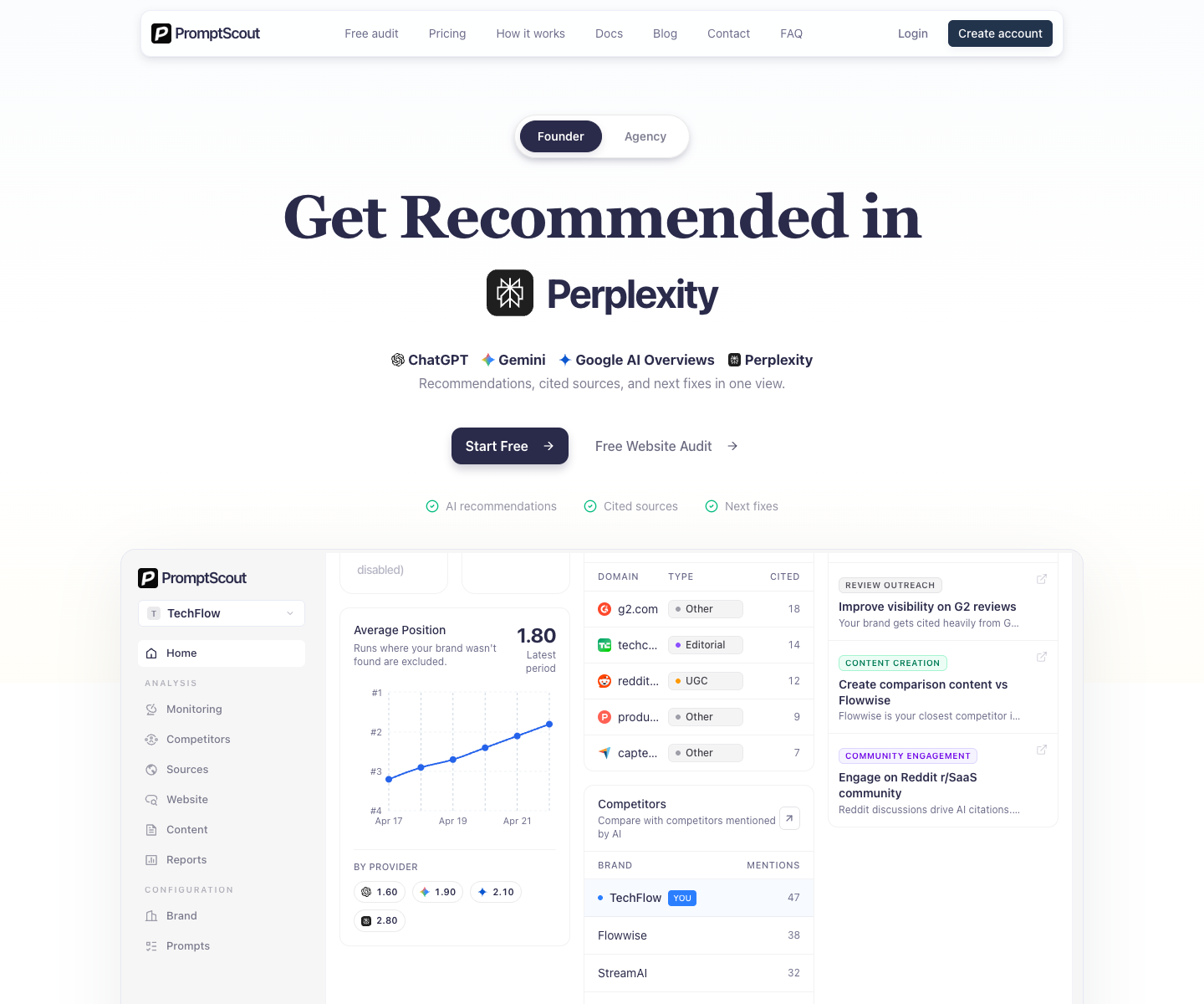 PromptScout landing page screenshot