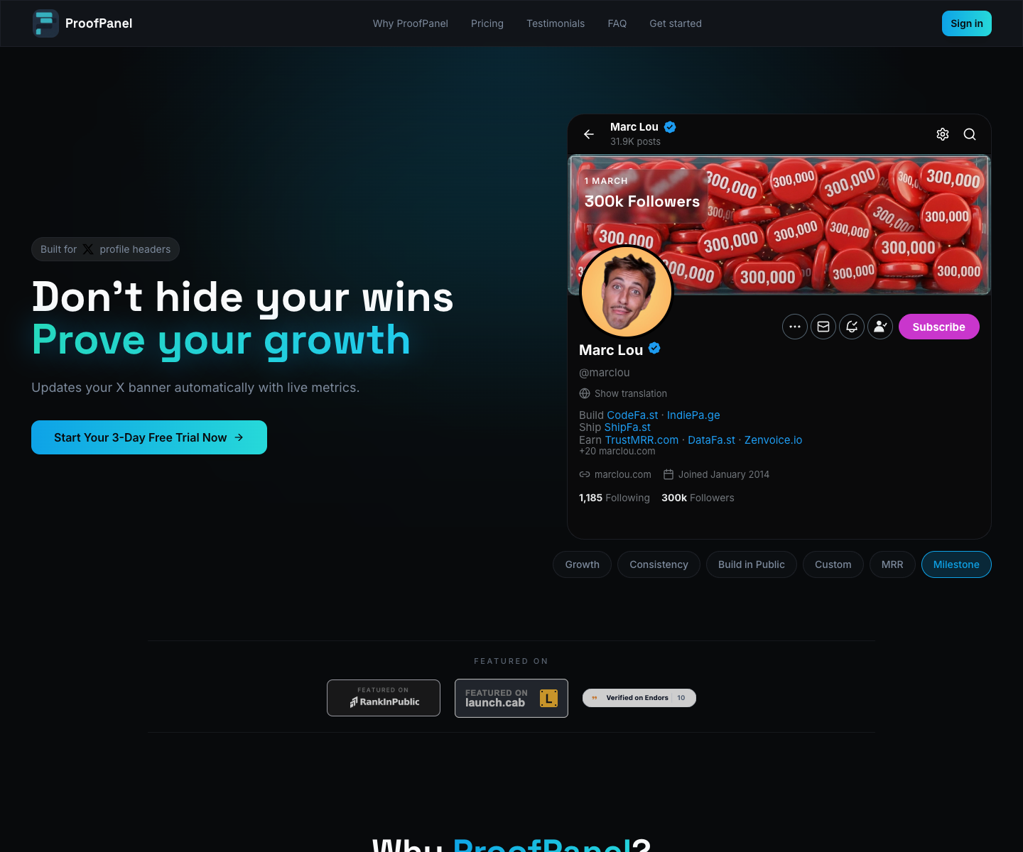ProofPanel landing page screenshot