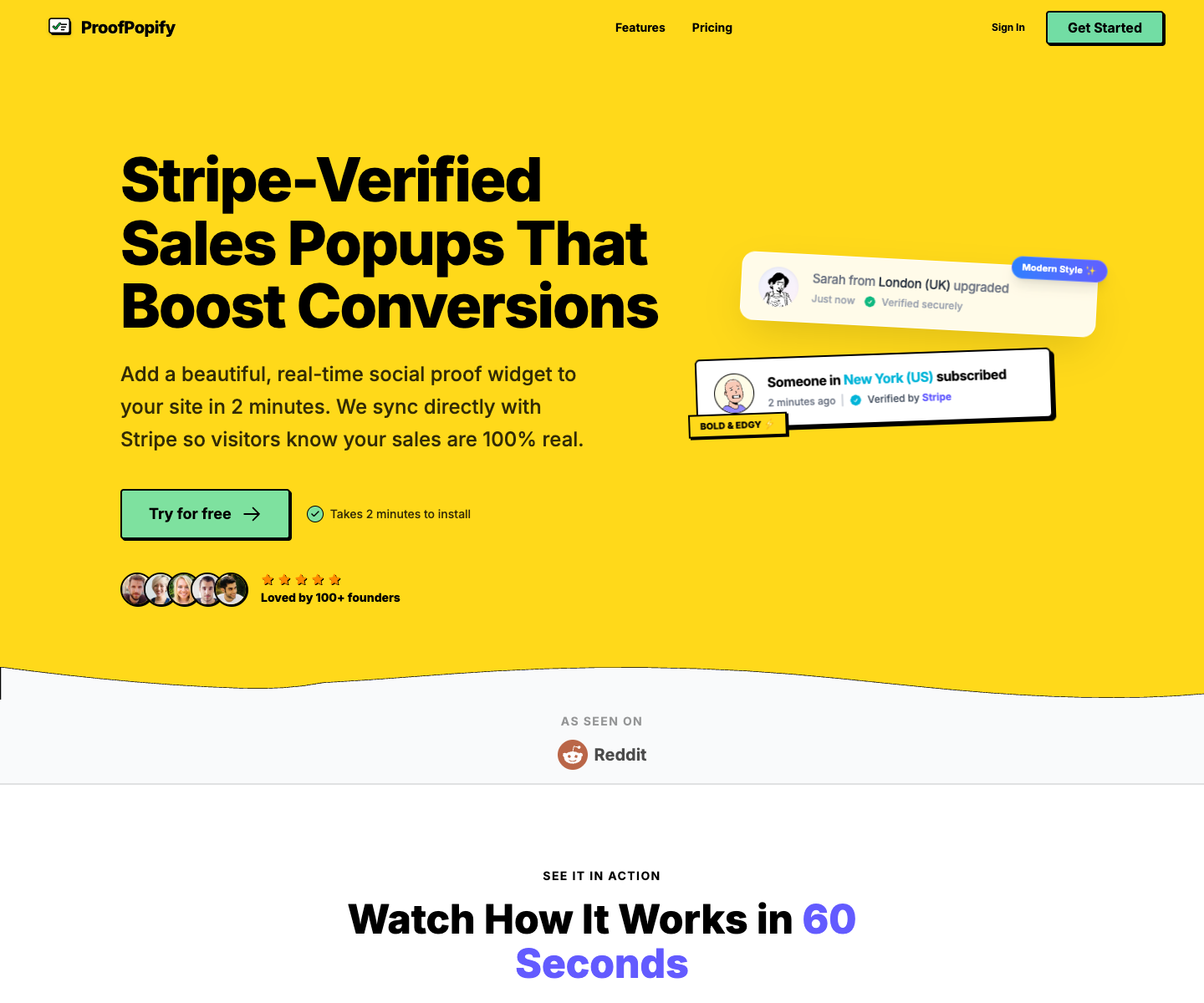 Proofpopify landing page screenshot