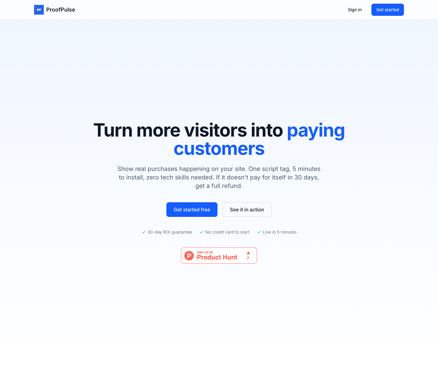 ProofPulse landing page screenshot