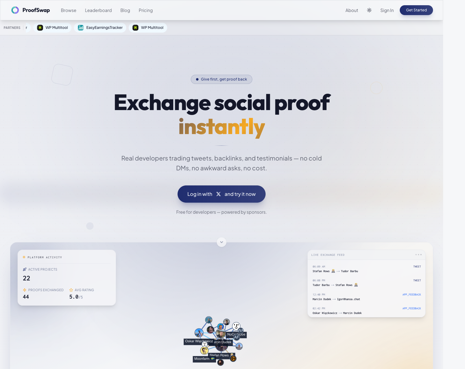 ProofSwap landing page screenshot