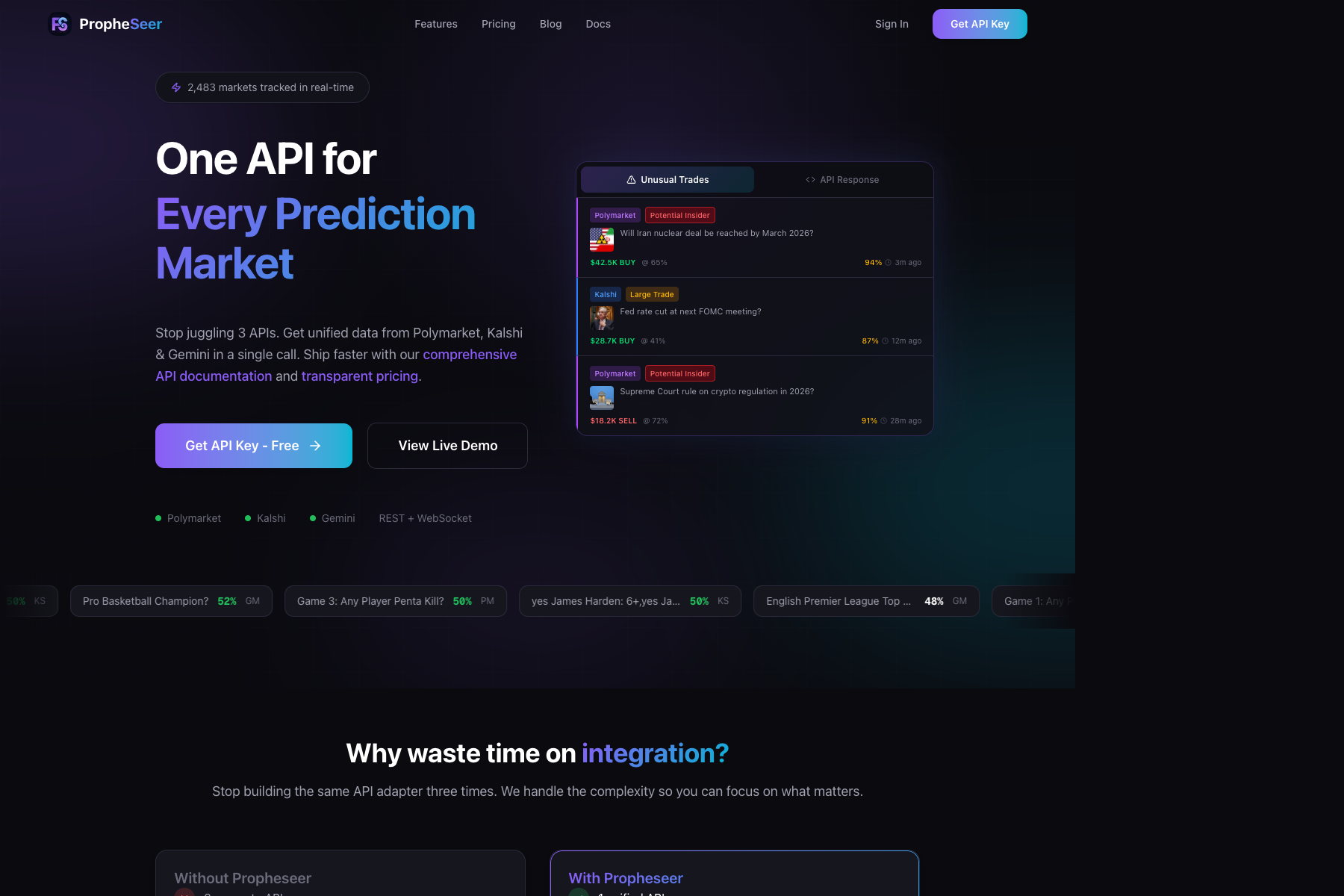 Propheseer landing page screenshot