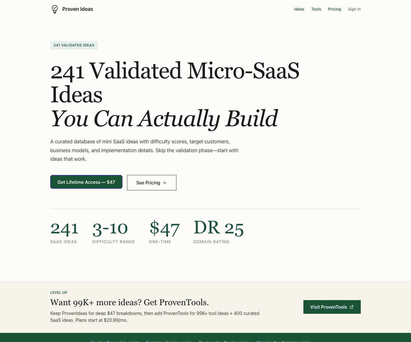 Proven Ideas landing page screenshot