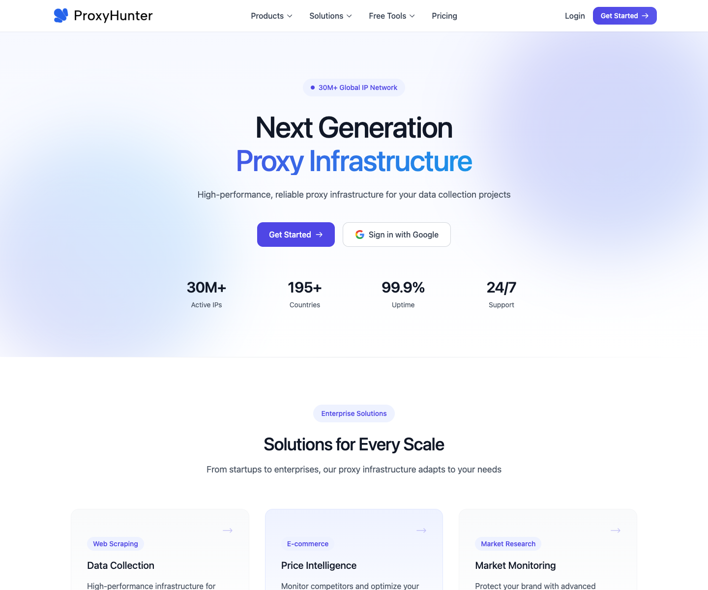 ProxyHunter landing page screenshot
