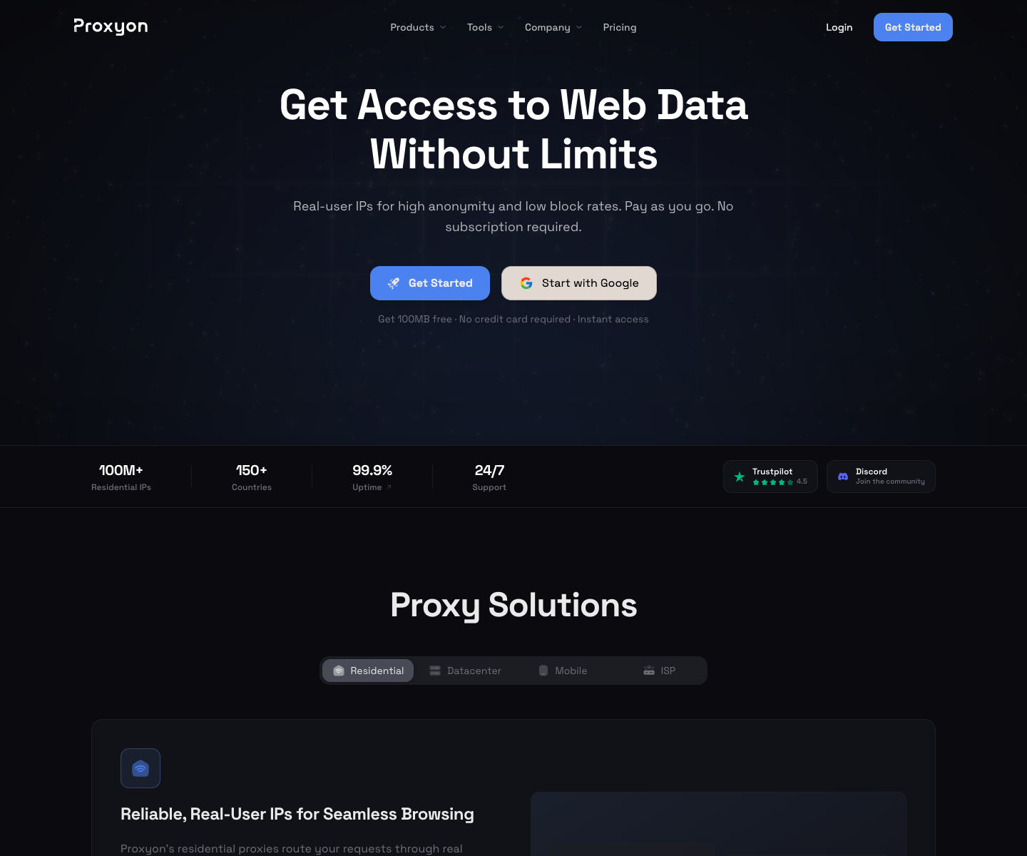 Proxyon landing page screenshot