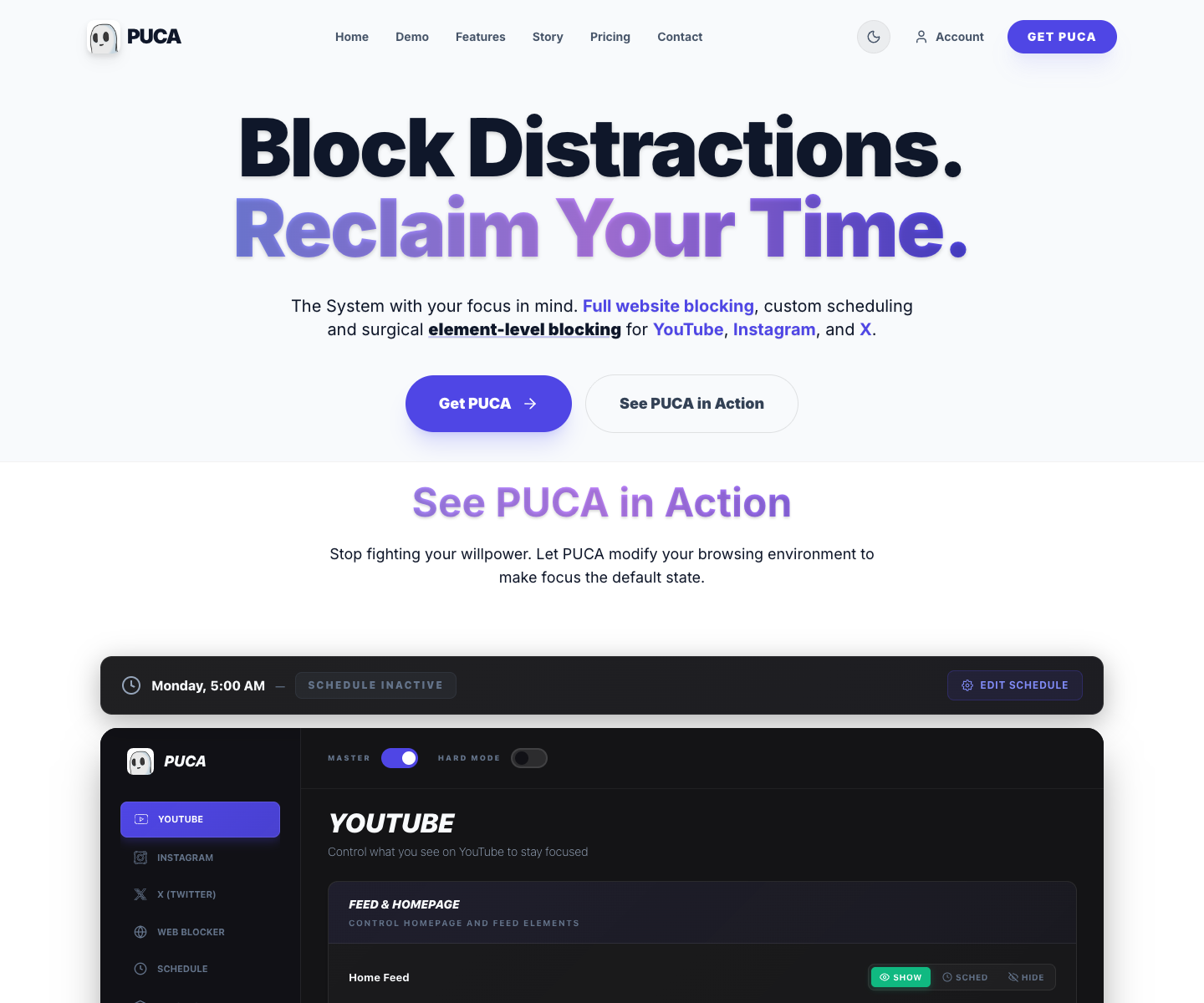 PUCA landing page screenshot
