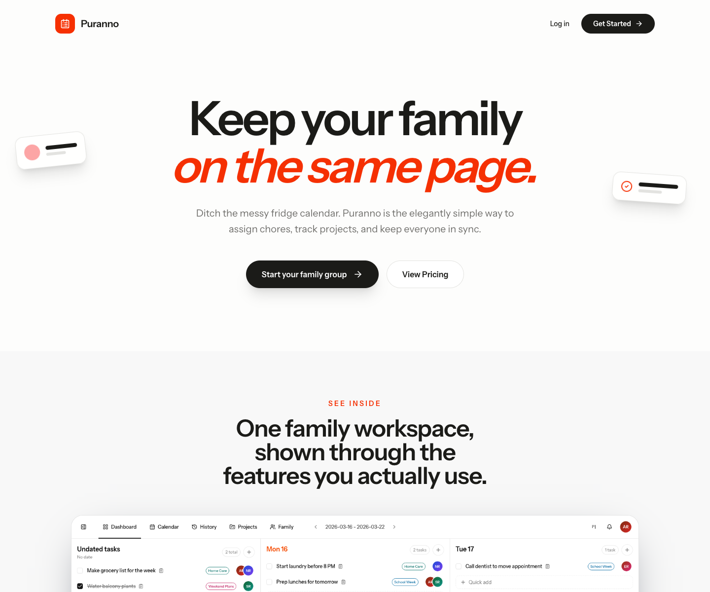 Puranno landing page screenshot