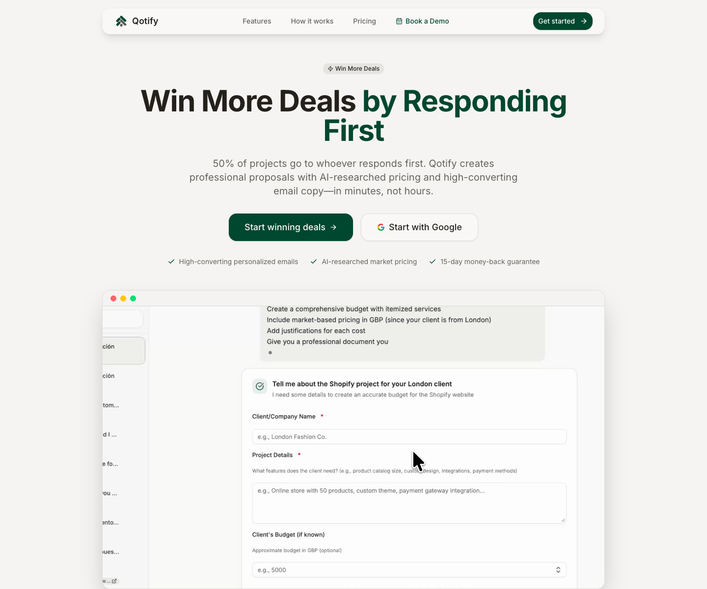 Qotify landing page screenshot