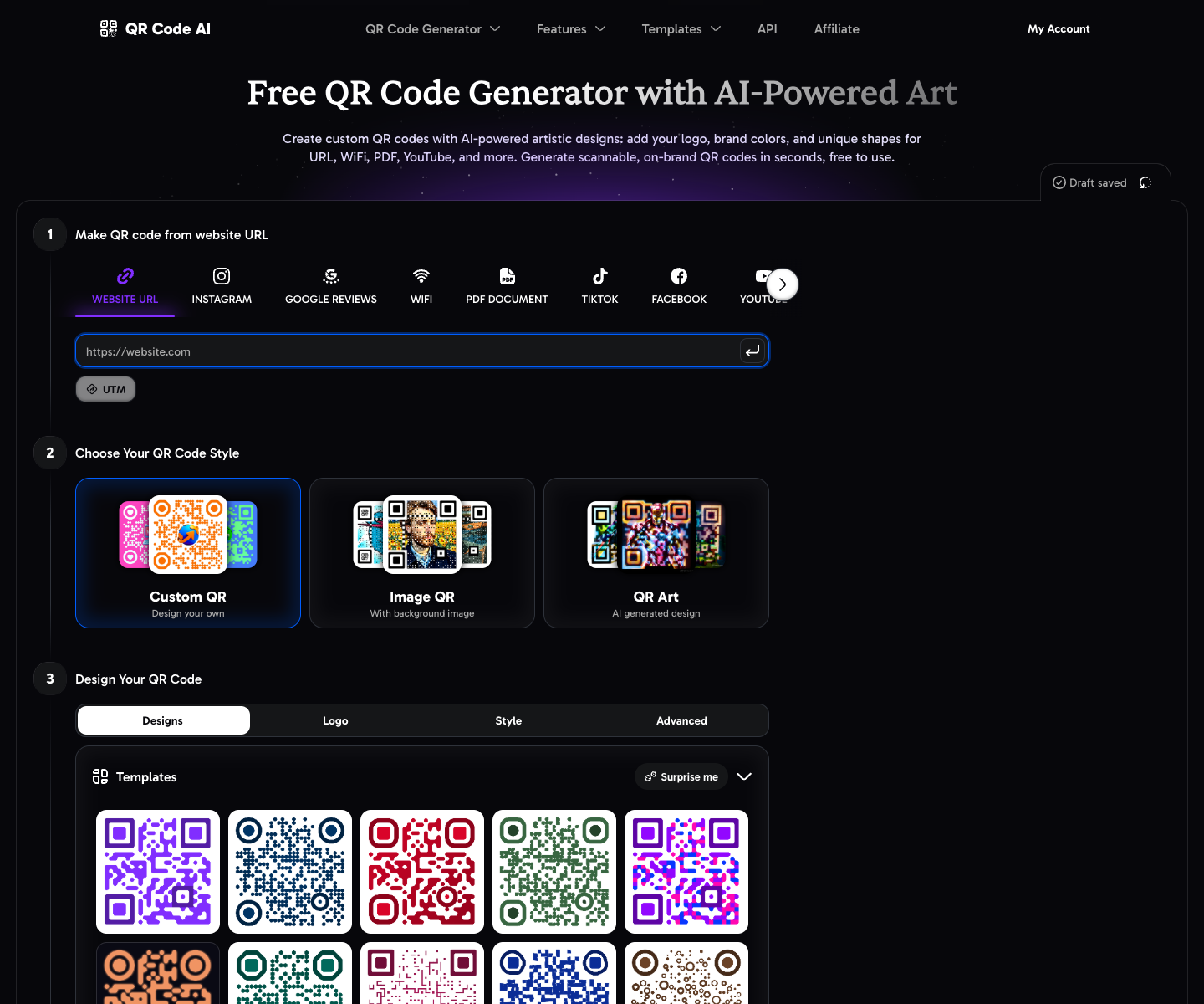 QR Code AI landing page screenshot