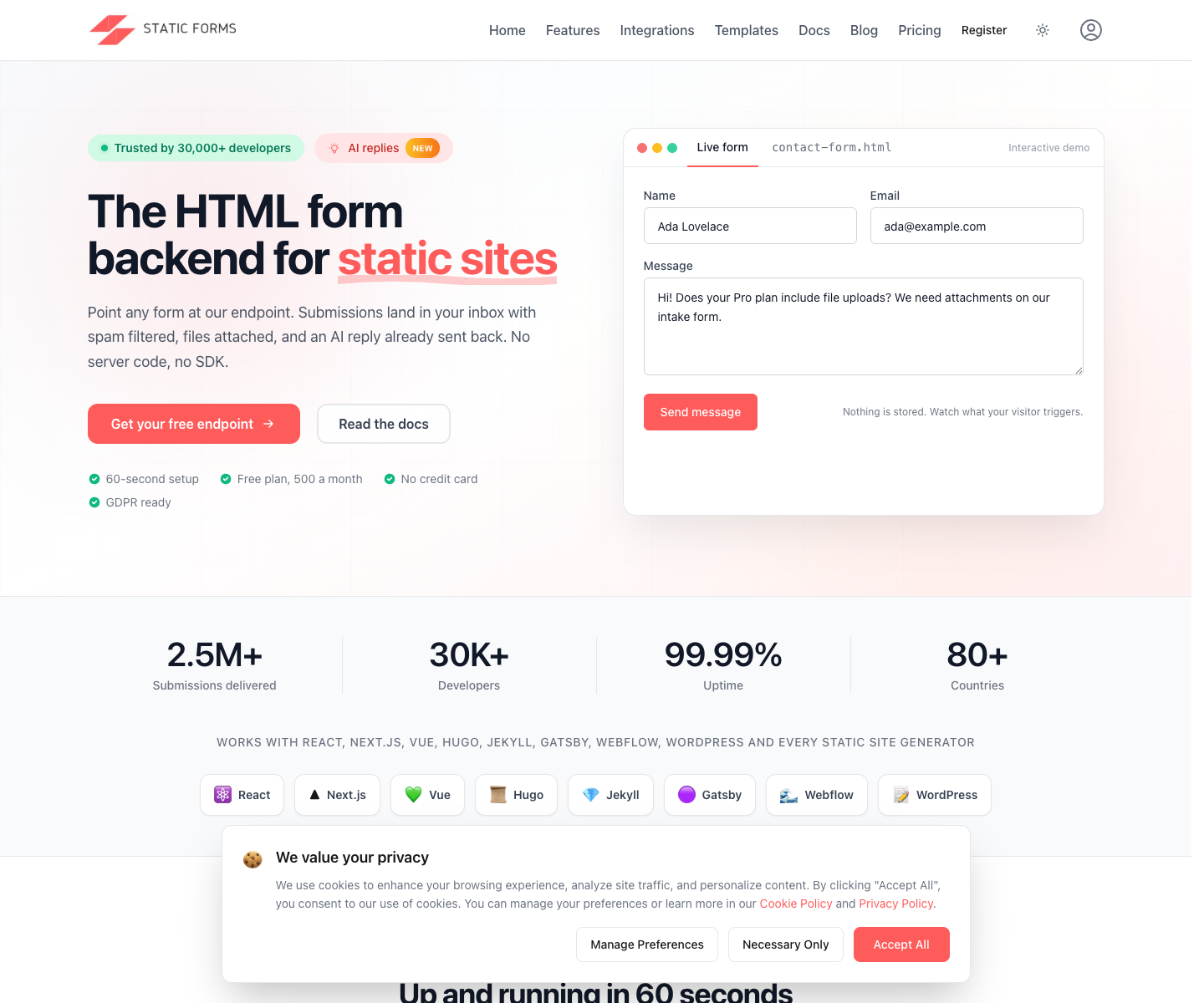Static Forms landing page screenshot