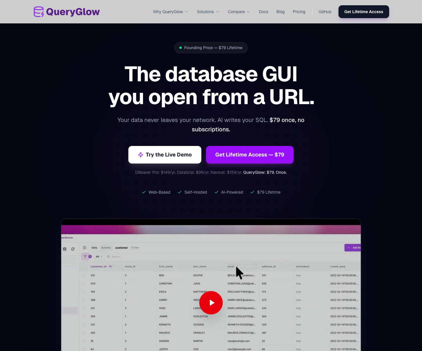 QueryGlow landing page screenshot