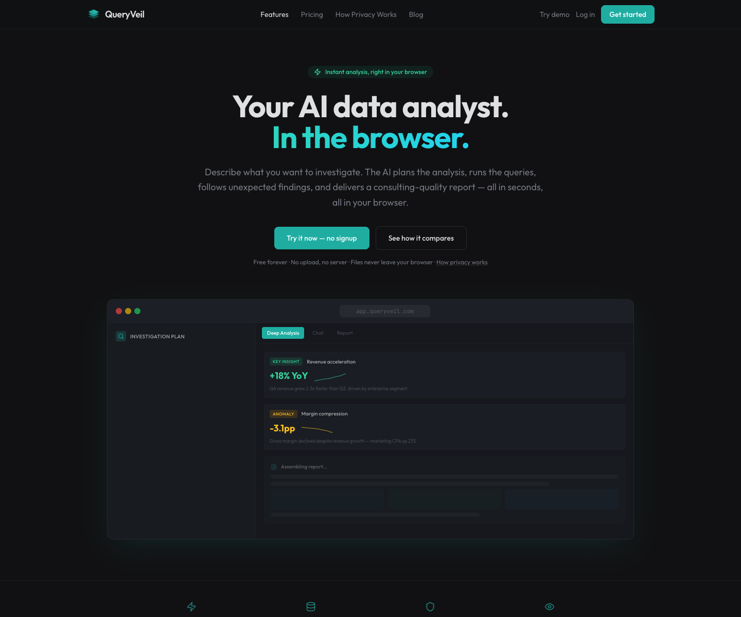 QueryVeil landing page screenshot