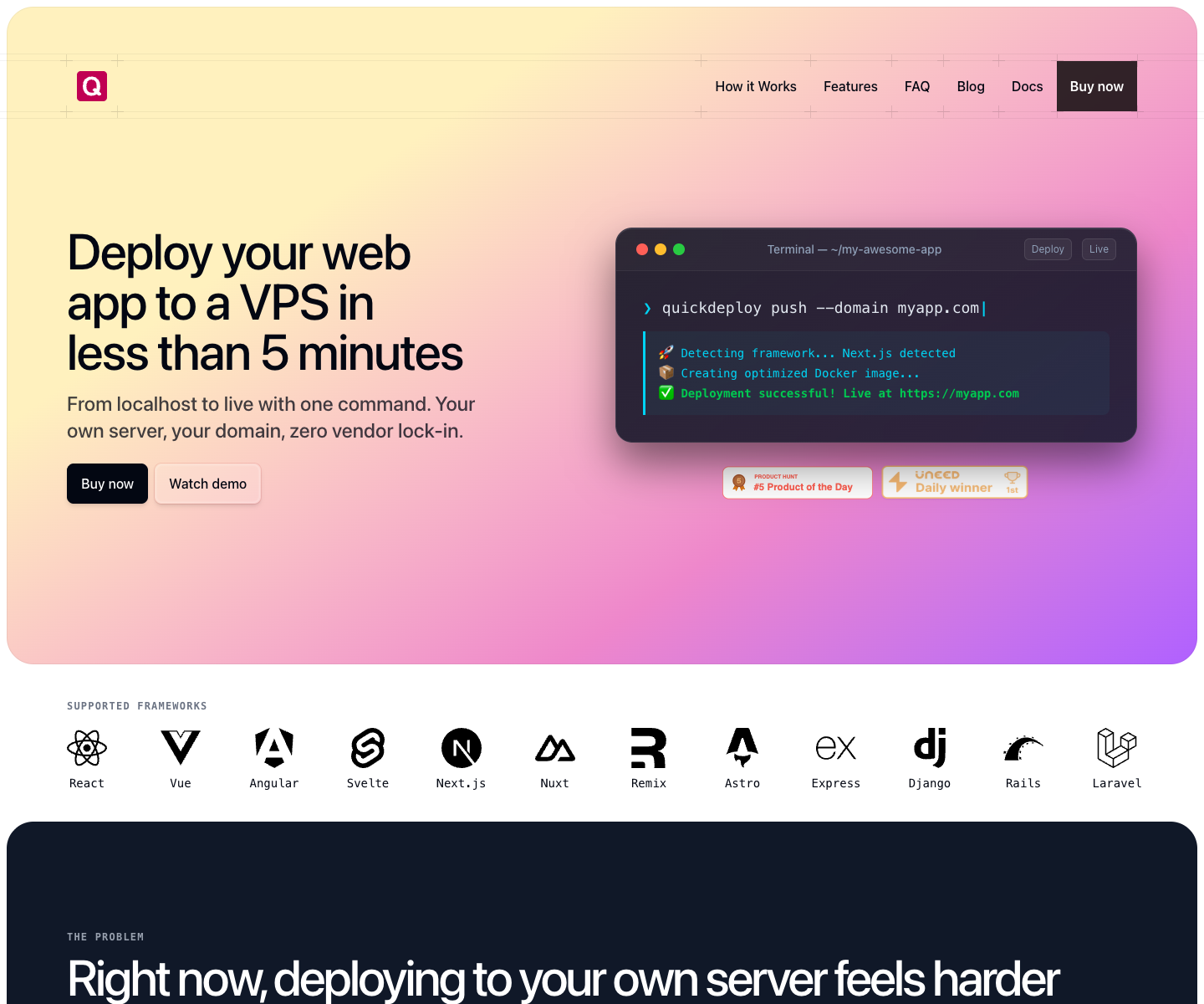 Quickdeploy landing page screenshot