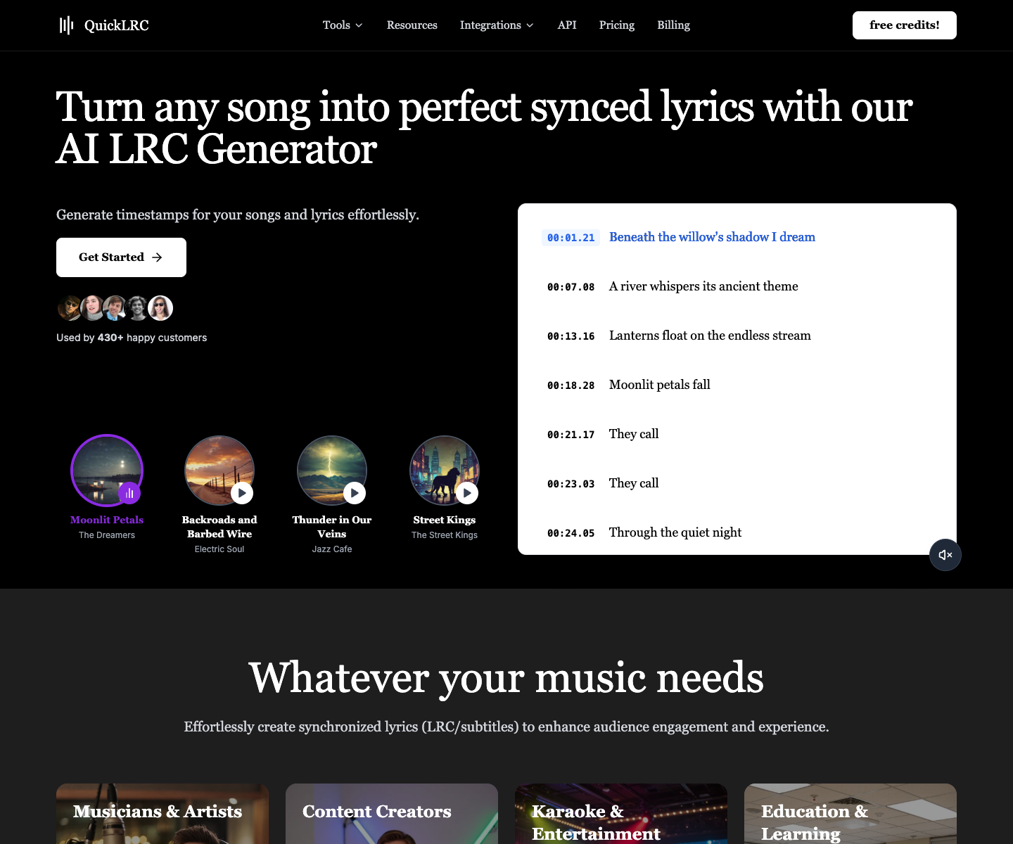 QuickLRC landing page screenshot