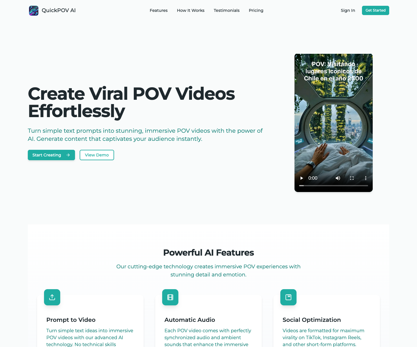 QuickPOV AI landing page screenshot