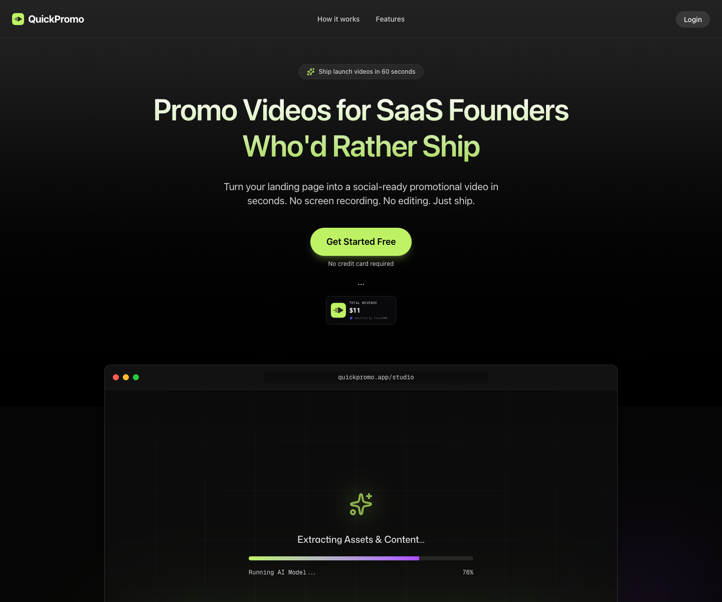 QuickPromo landing page screenshot
