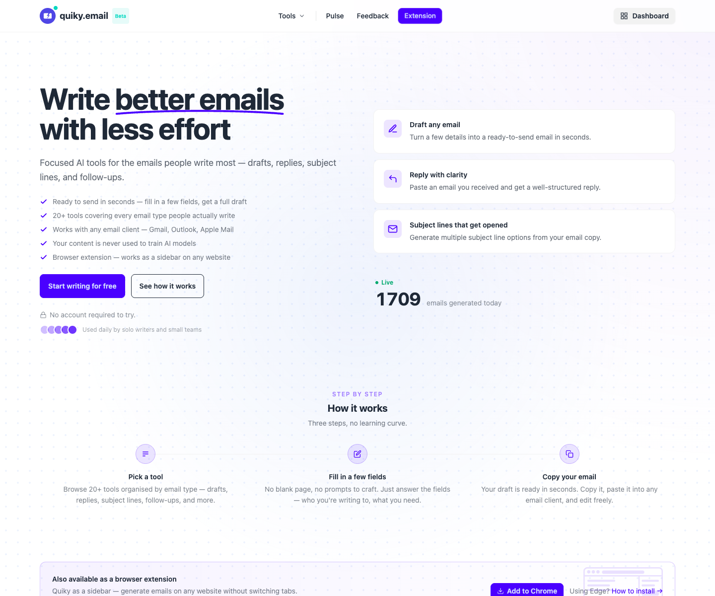 quiky.email landing page screenshot