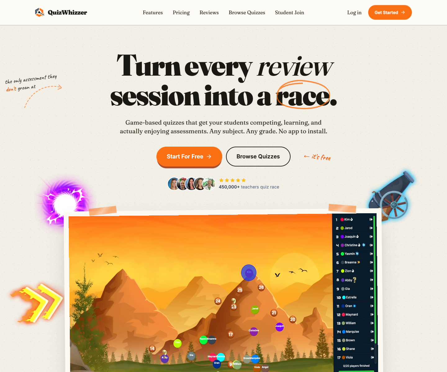 QuizWhizzer landing page screenshot