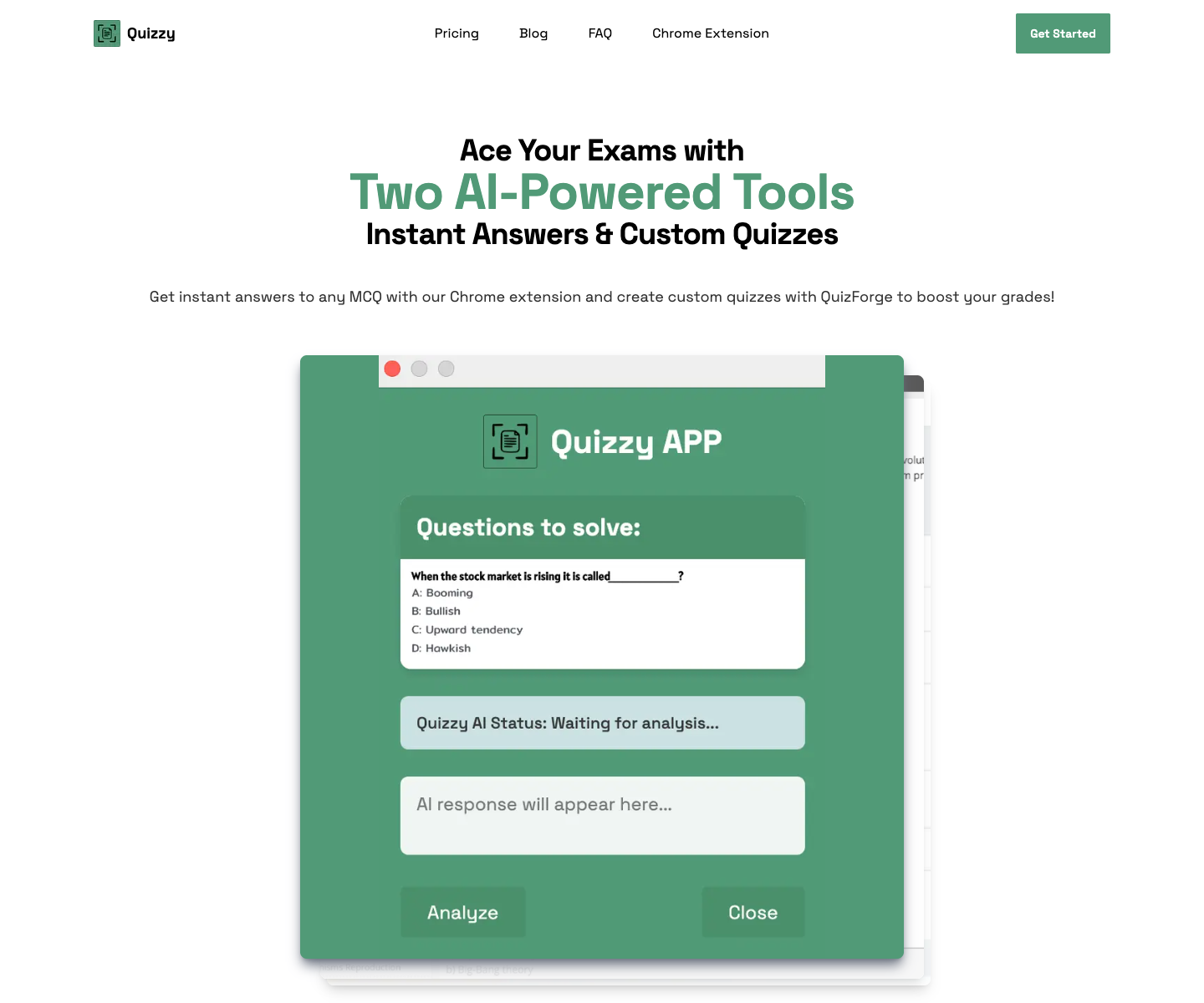 Quizzy App landing page screenshot