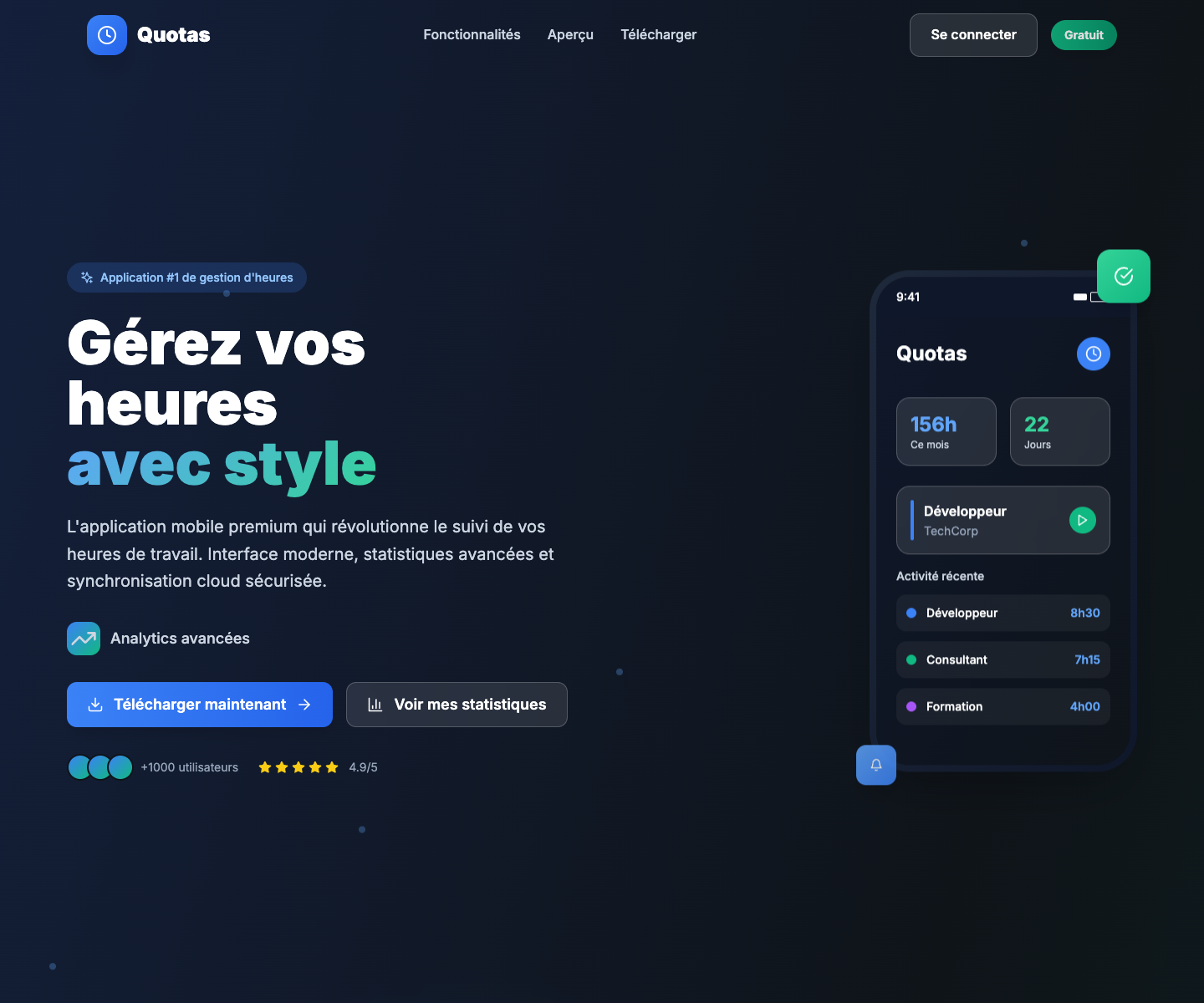 Quotas landing page screenshot
