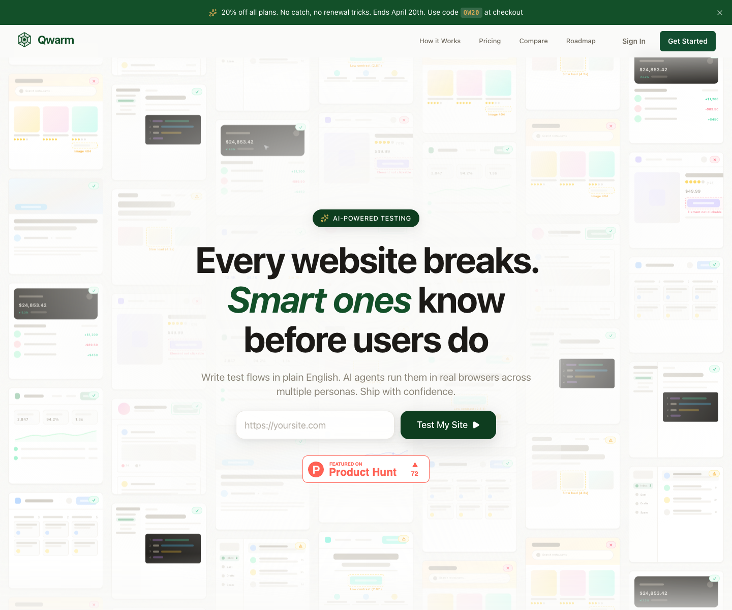 Qwarm landing page screenshot