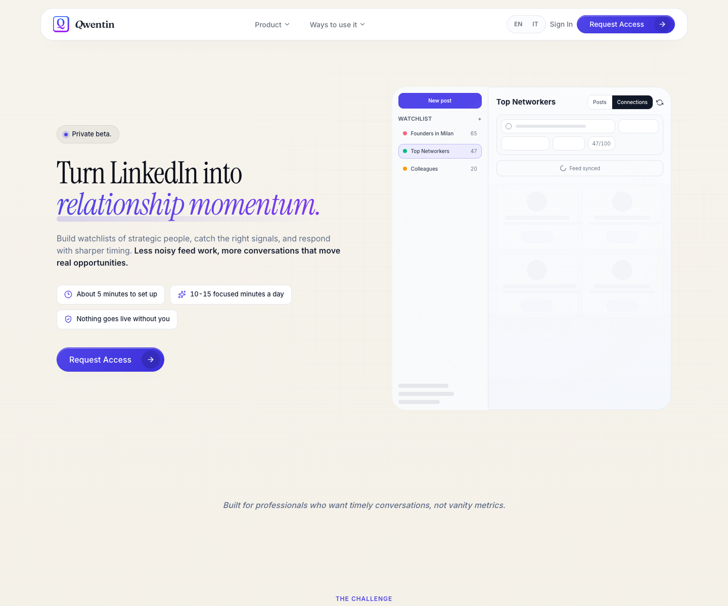 Qwentin landing page screenshot