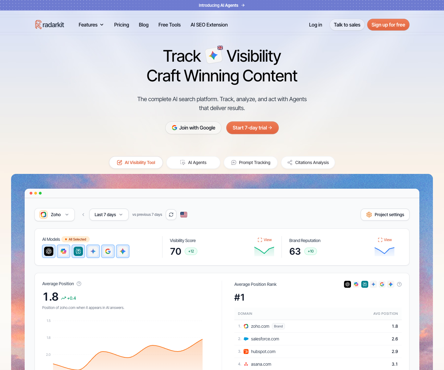 Radarkit landing page screenshot