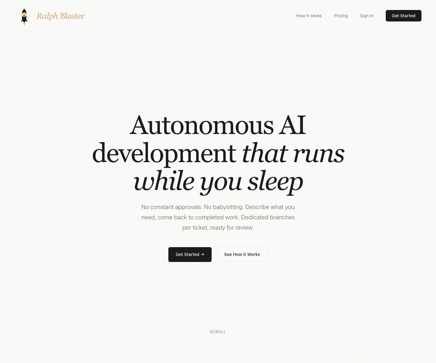 RalphBlaster landing page screenshot
