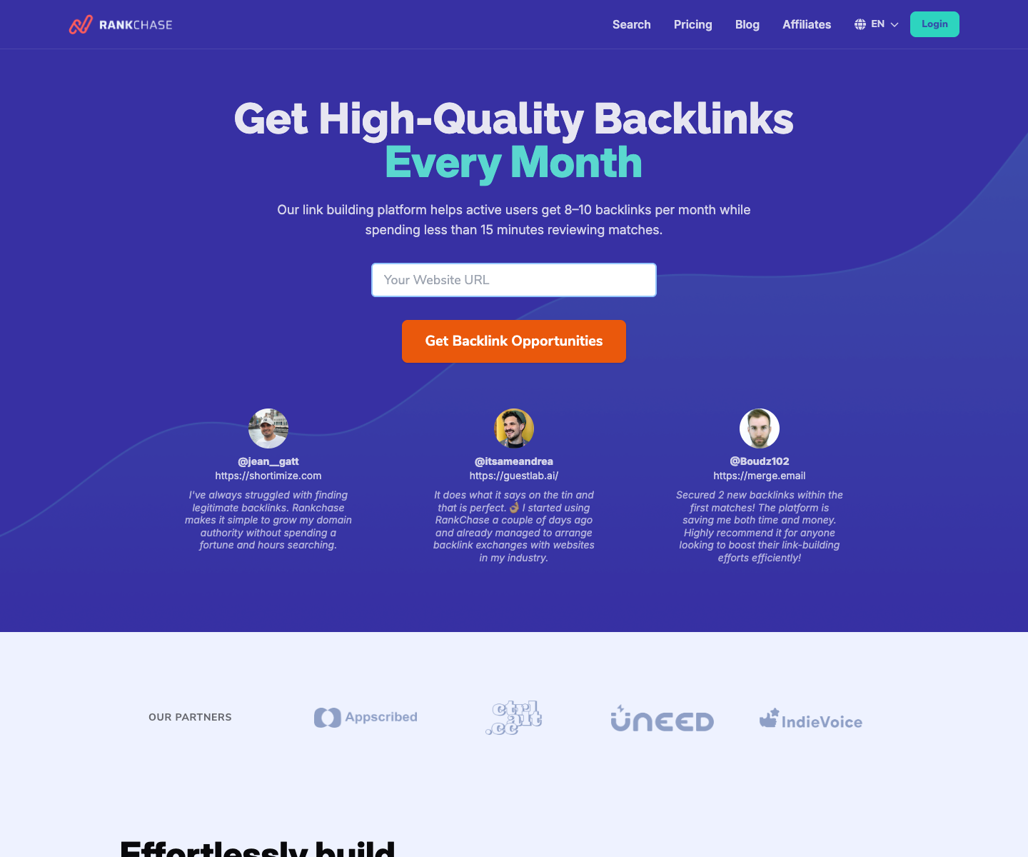 RankChase landing page screenshot