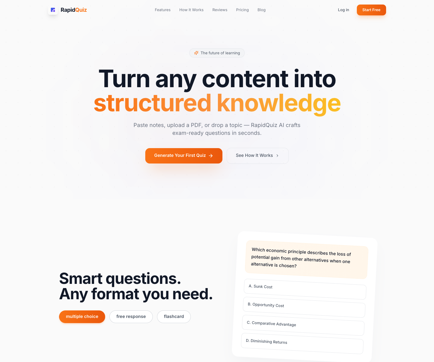 RapidQuiz landing page screenshot