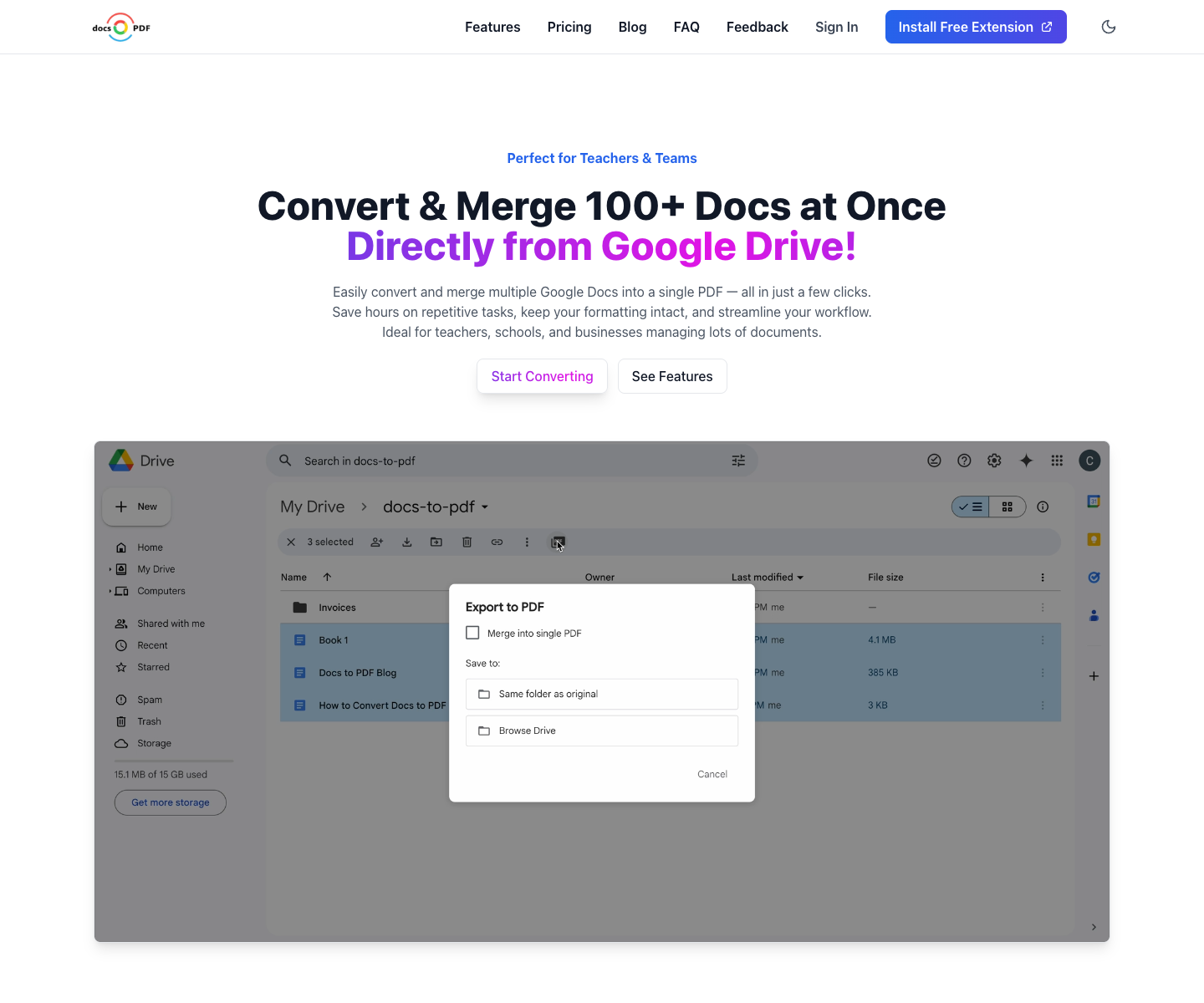 docs-to-pdf.com landing page screenshot