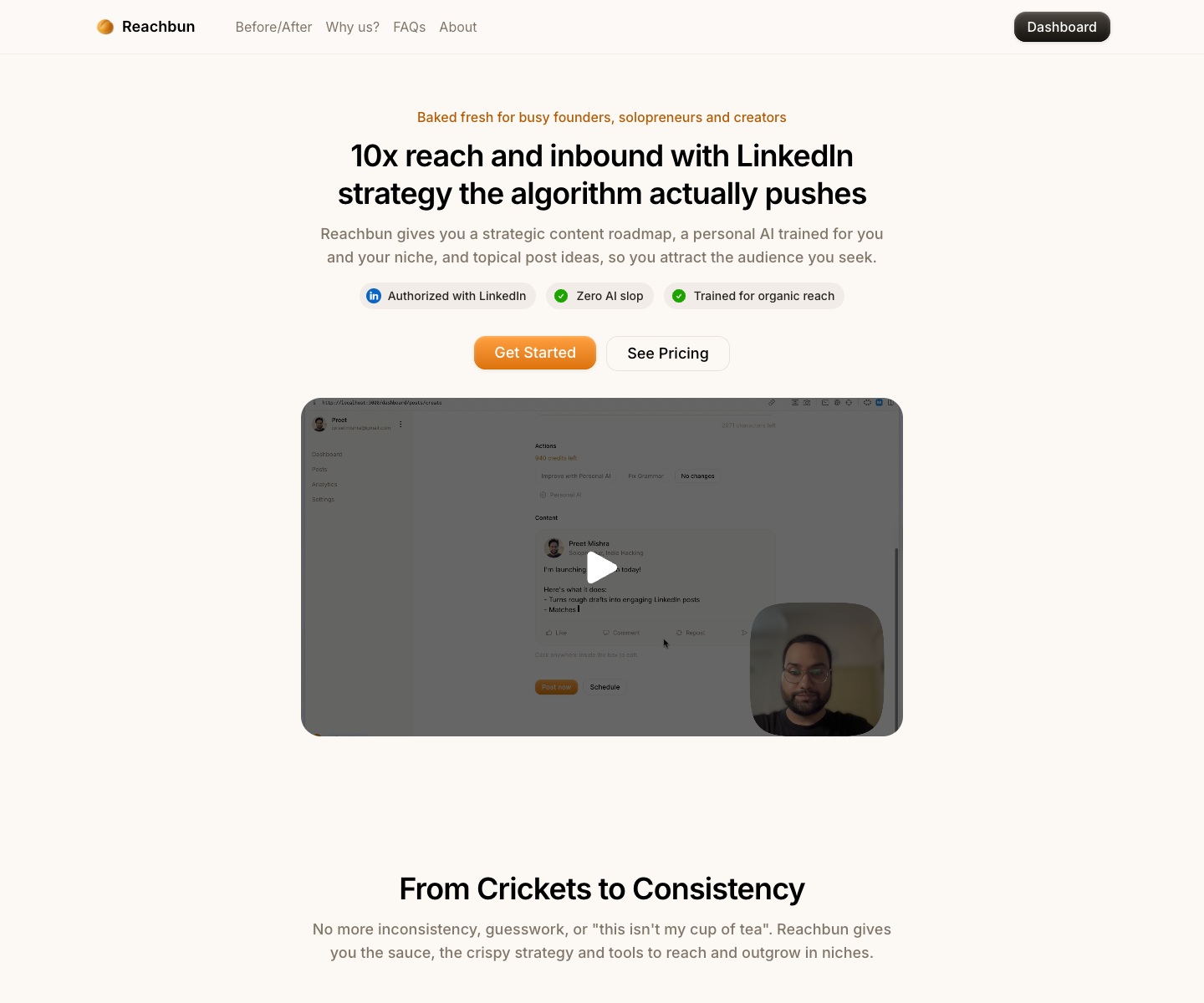 Reachbun landing page screenshot