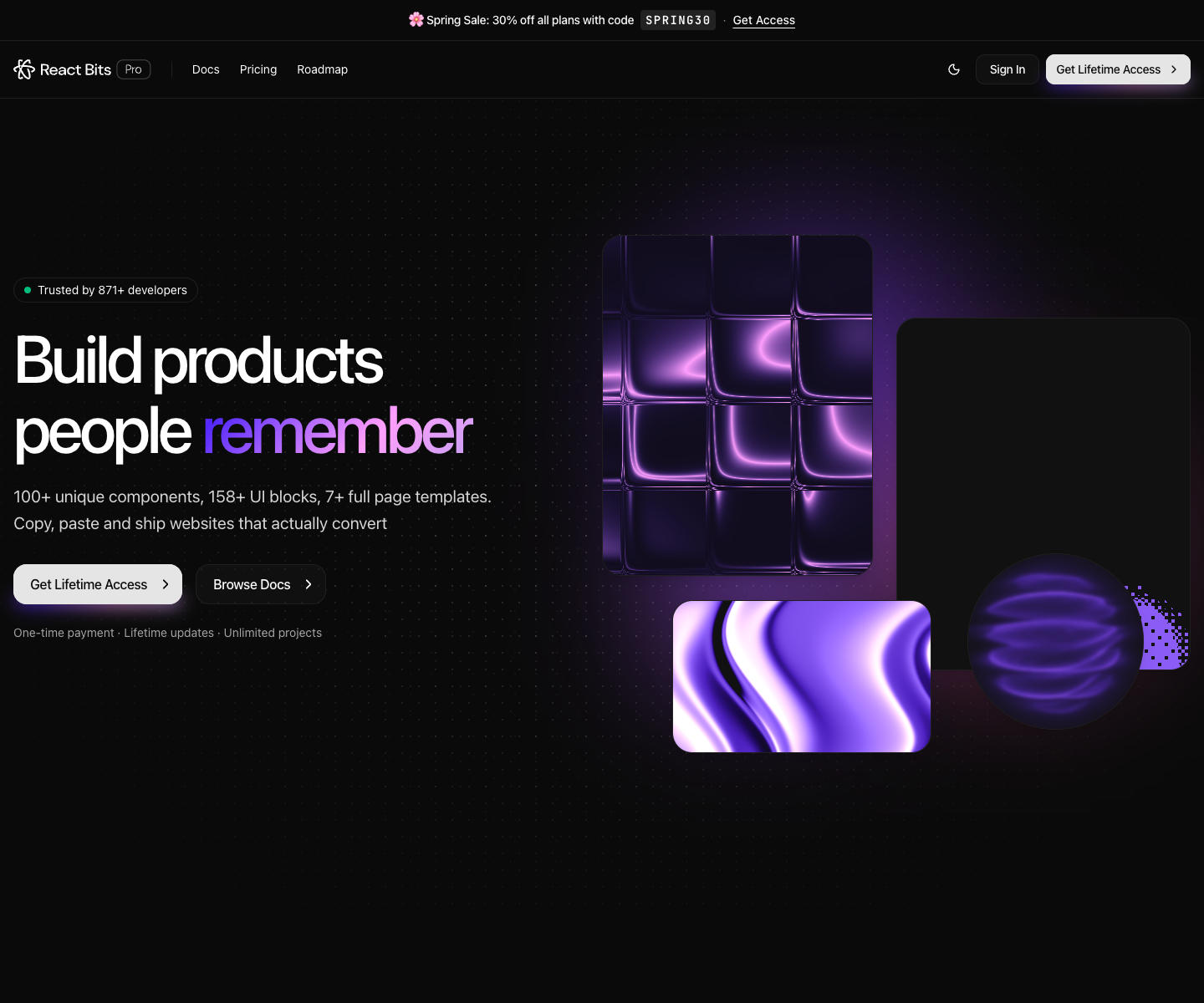 React Bits Pro landing page screenshot