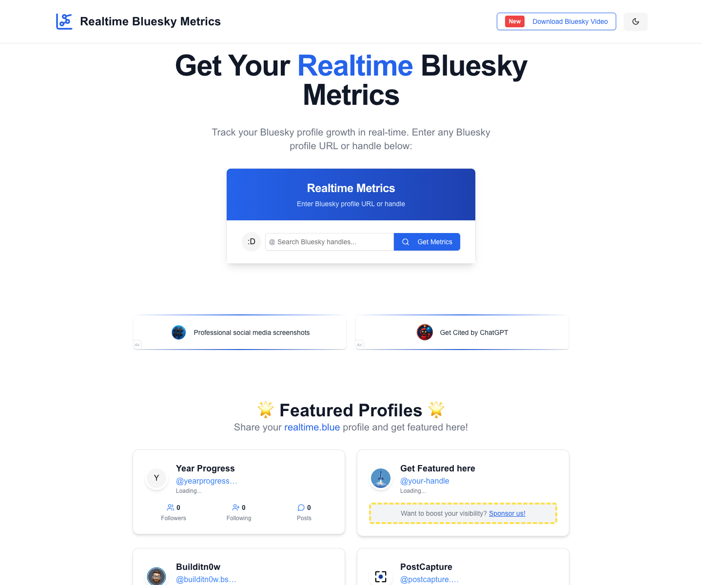 realtime.blue landing page screenshot