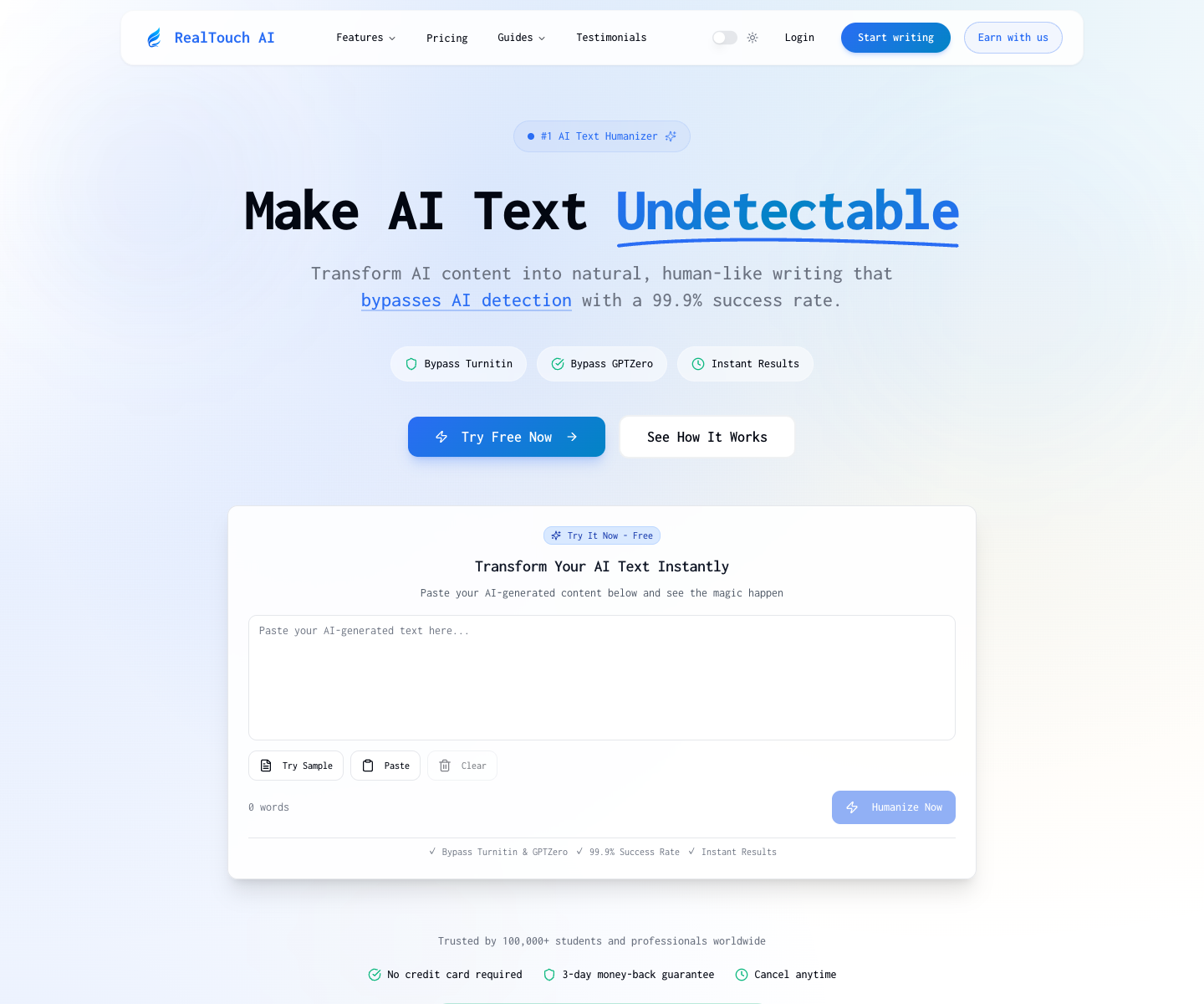 RealTouch AI landing page screenshot