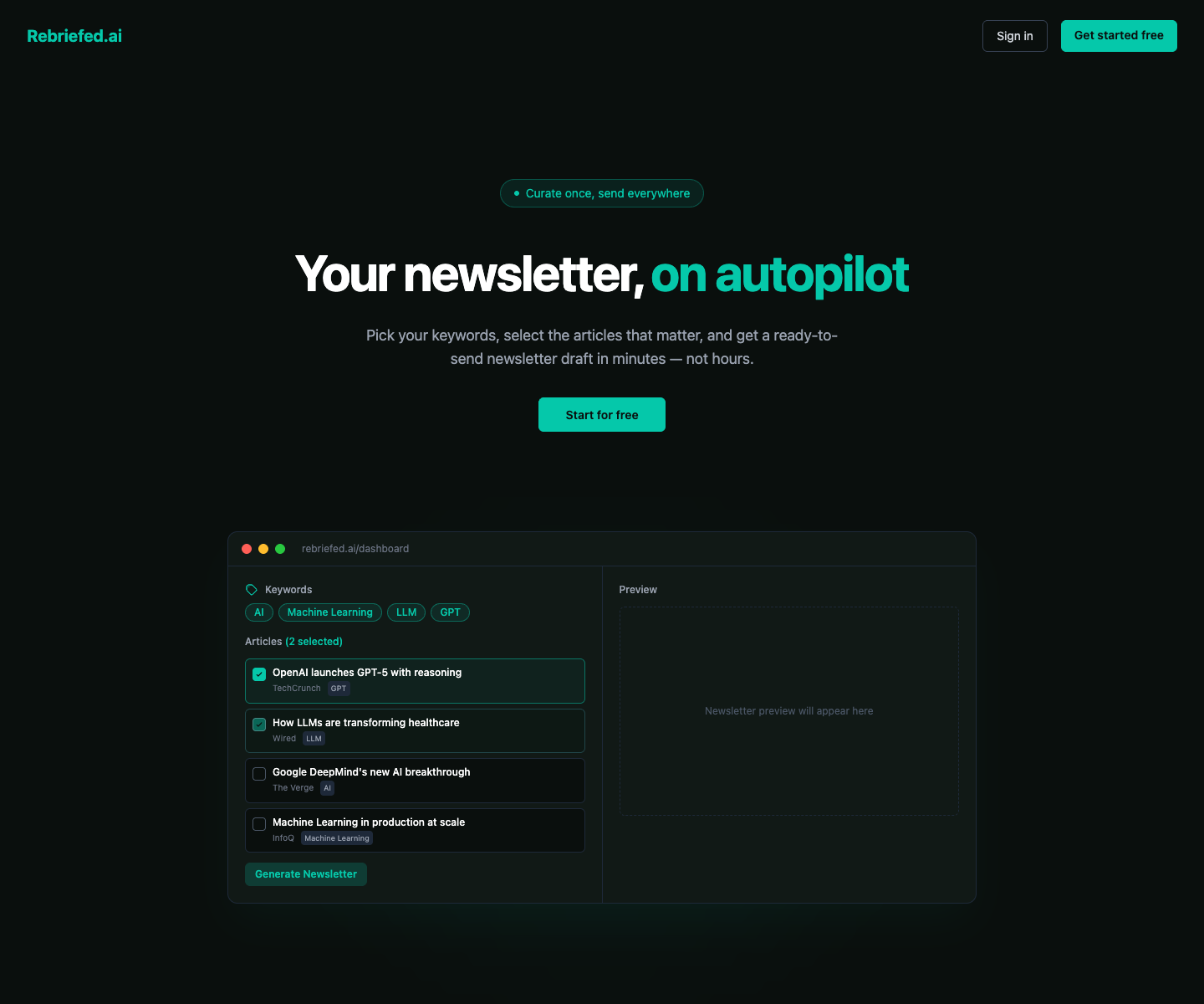 Rebriefed.ai landing page screenshot
