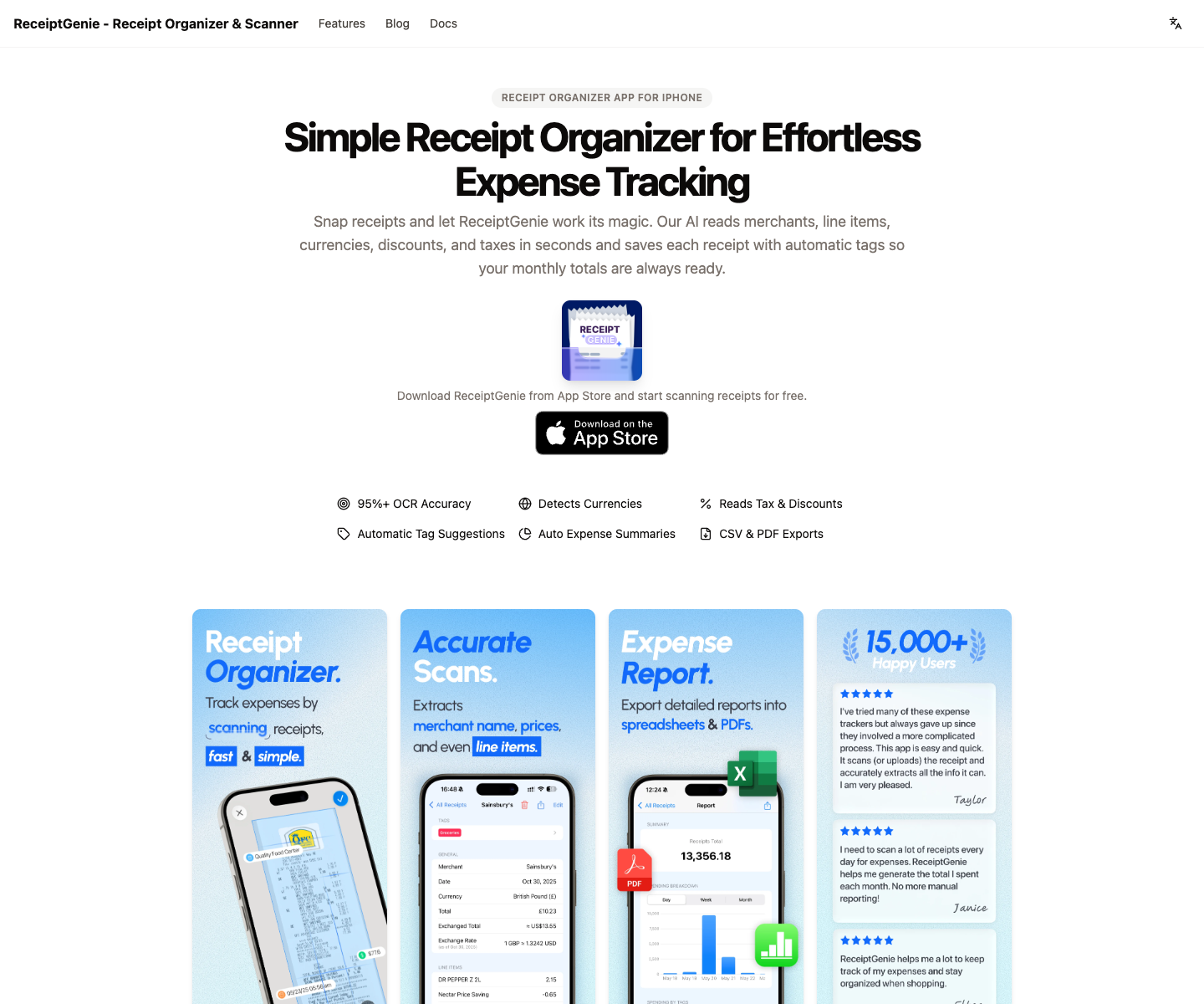 Receipt Genie landing page screenshot