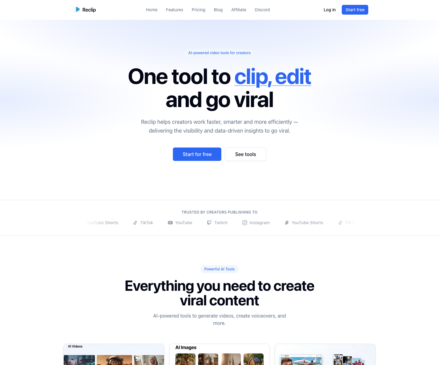 Reclip.io landing page screenshot