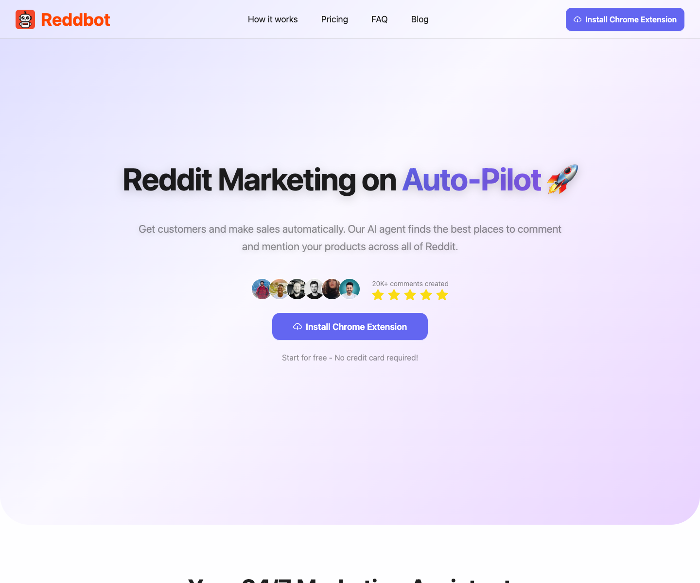 Reddbot landing page screenshot