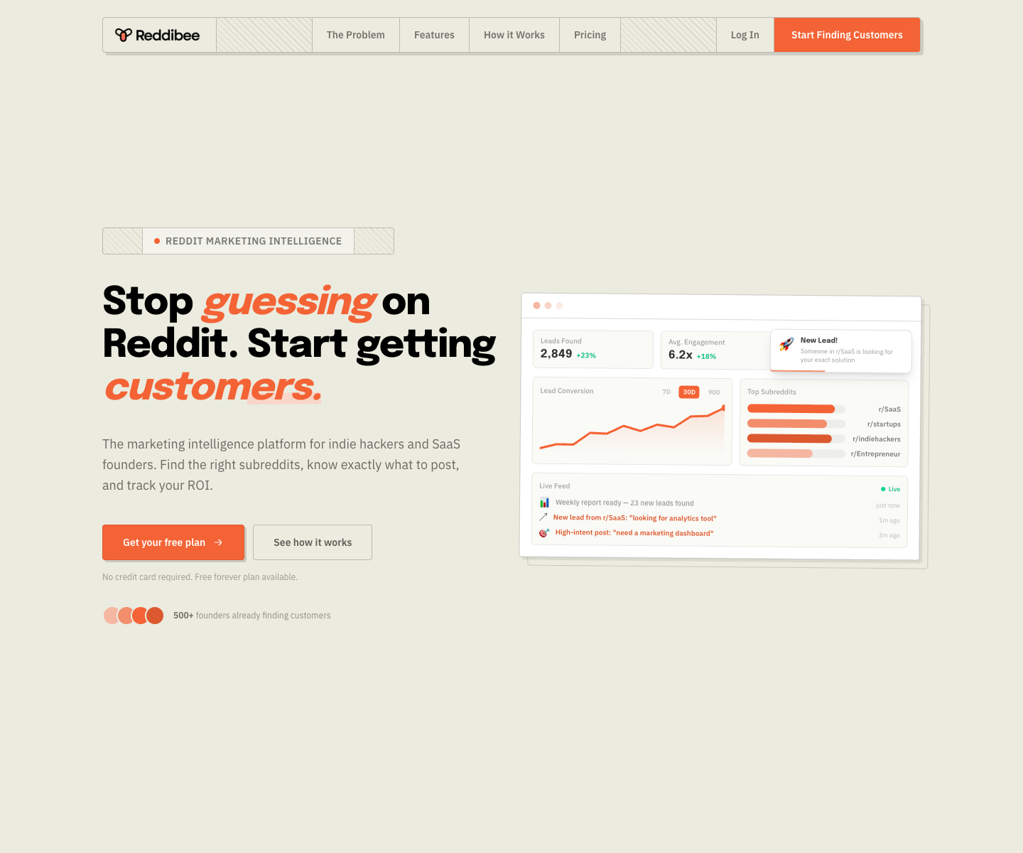 Reddibee landing page screenshot