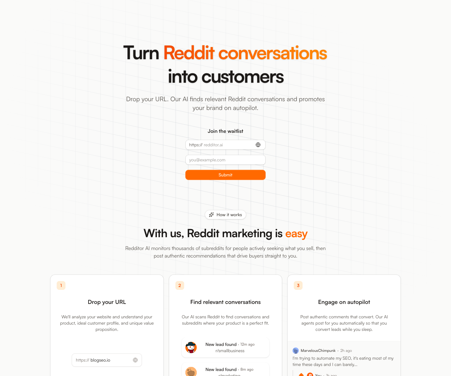 Redditor AI landing page screenshot