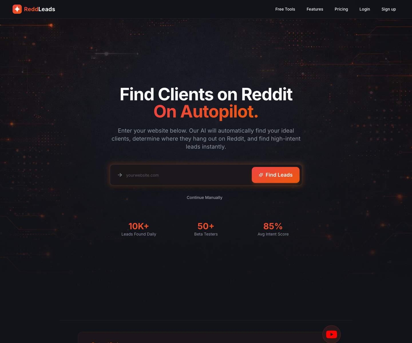 ReddLeads landing page screenshot