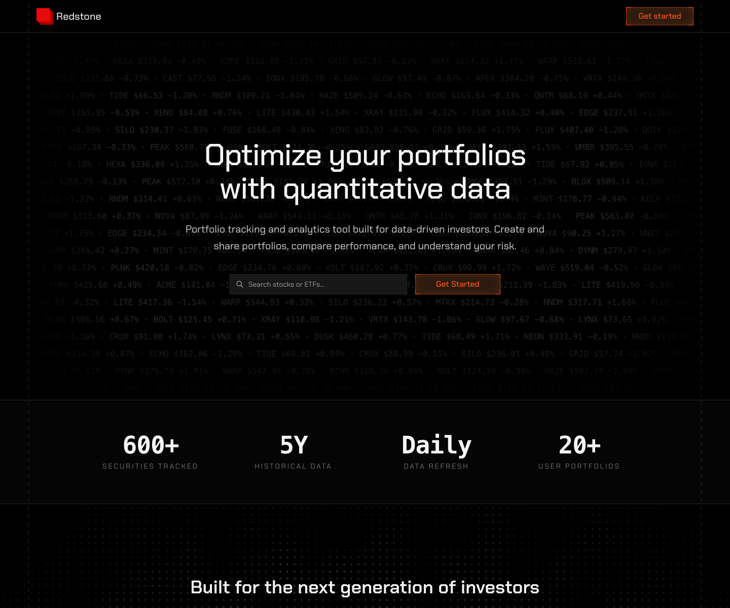 Redstone landing page screenshot
