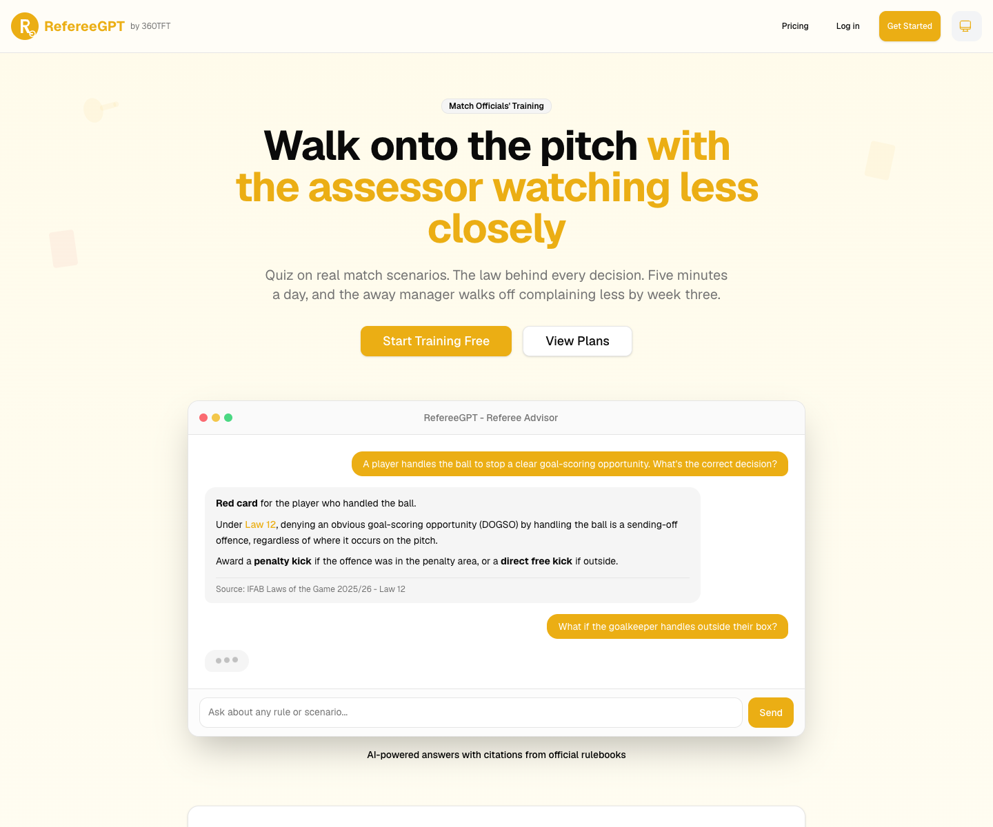 RefereeGPT landing page screenshot