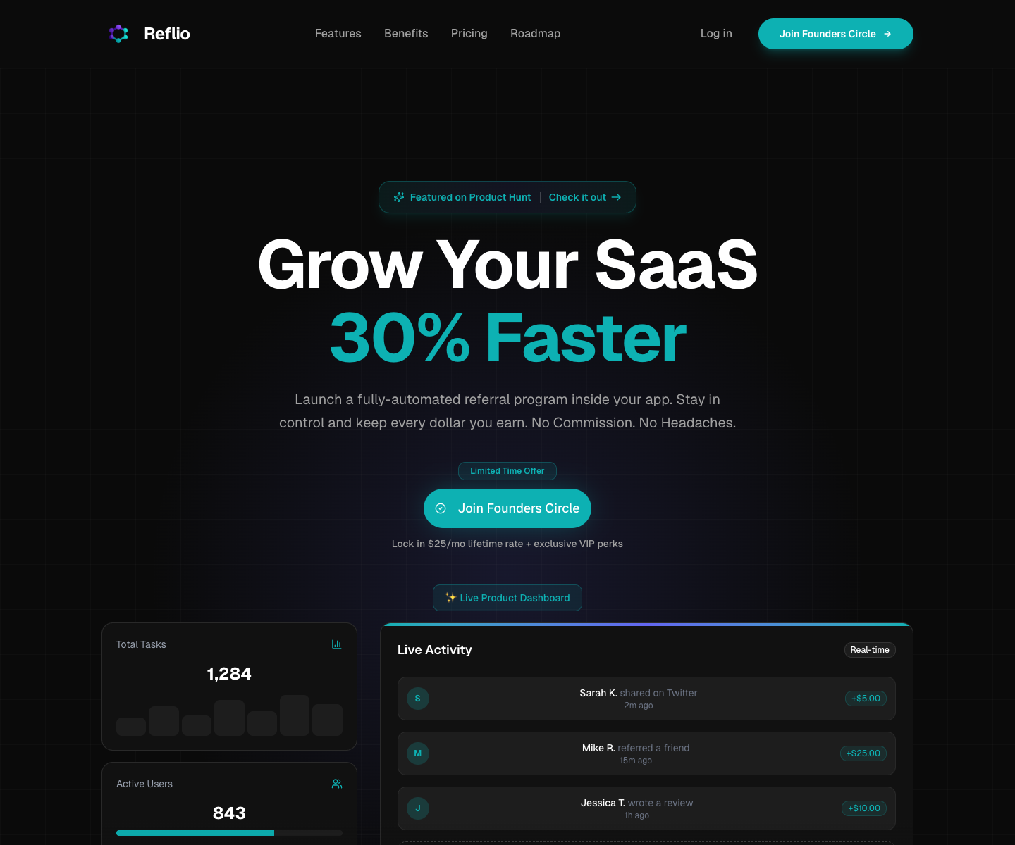 Reflio landing page screenshot
