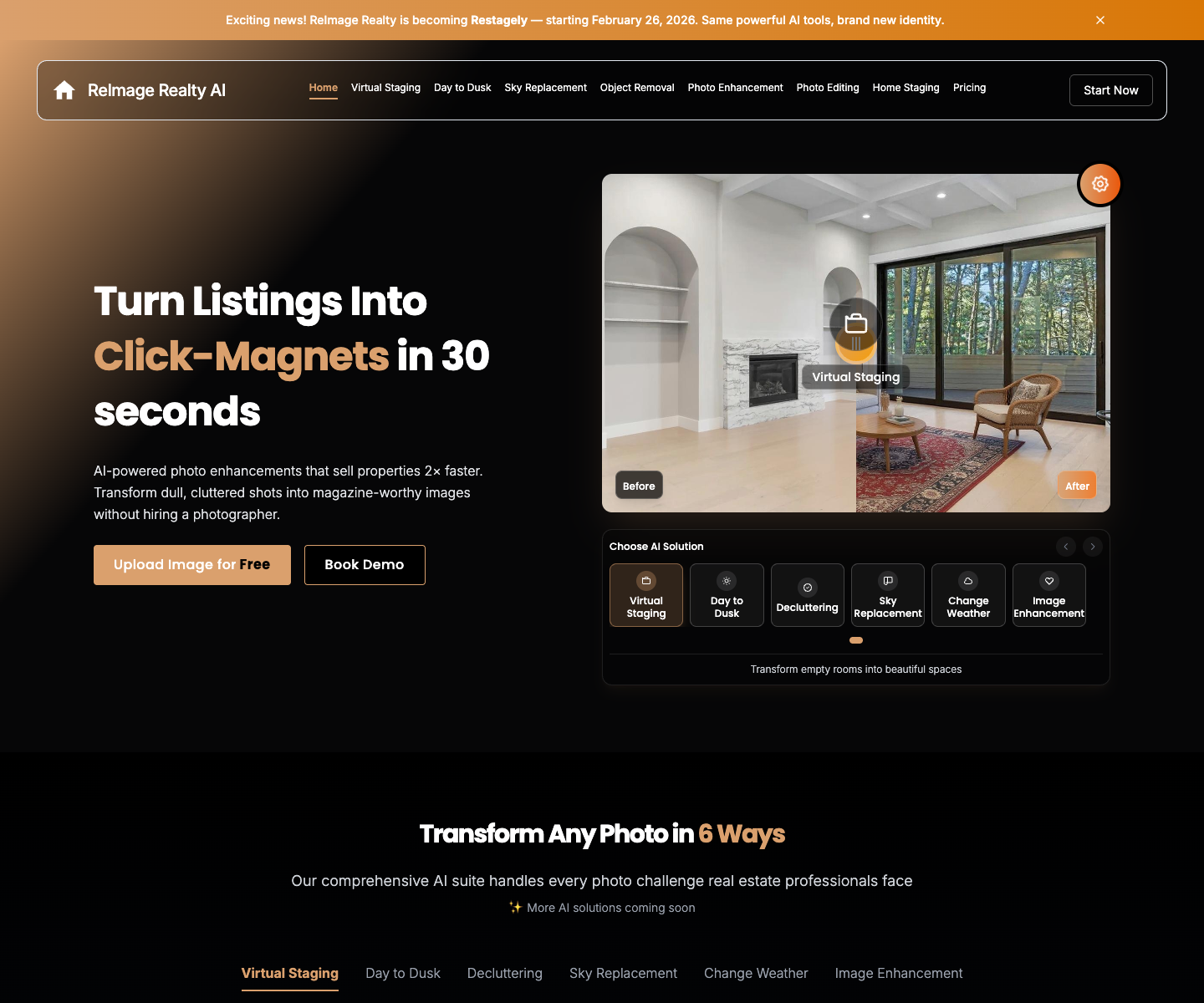 Reimage Realty AI landing page screenshot