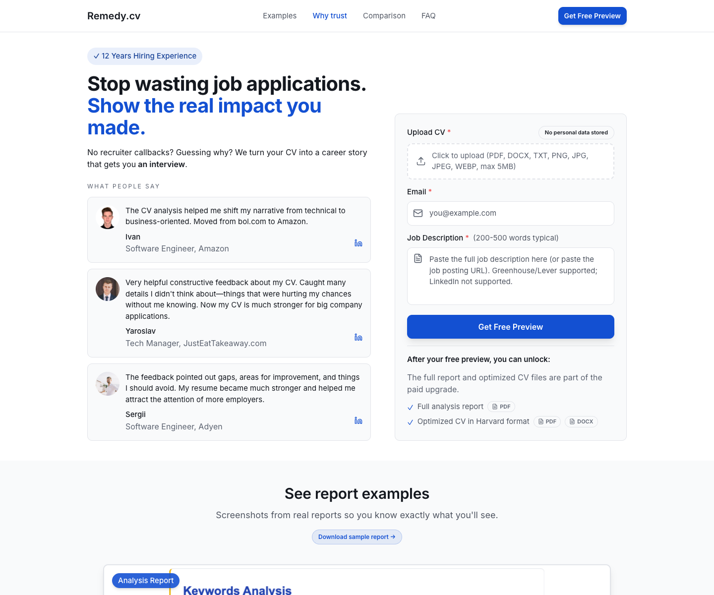 Remedy.cv landing page screenshot