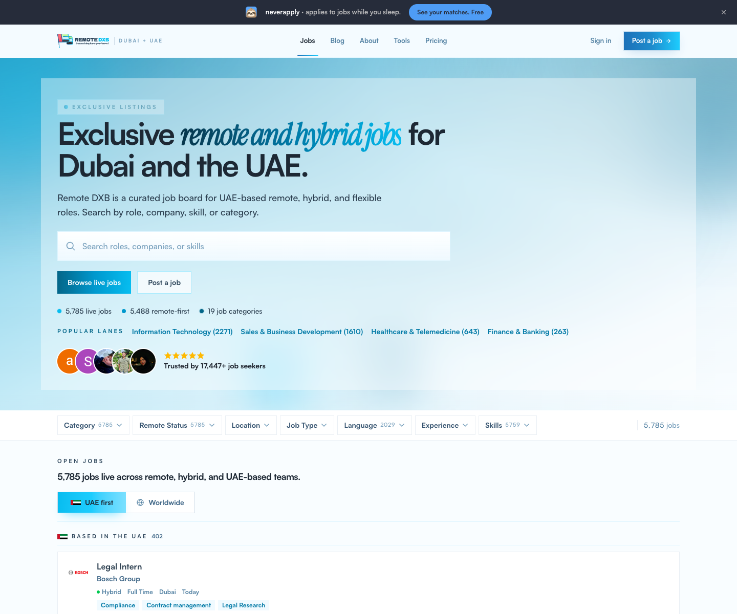 Remote DXB landing page screenshot