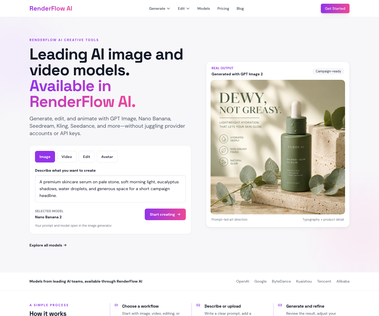RenderFlow AI landing page screenshot