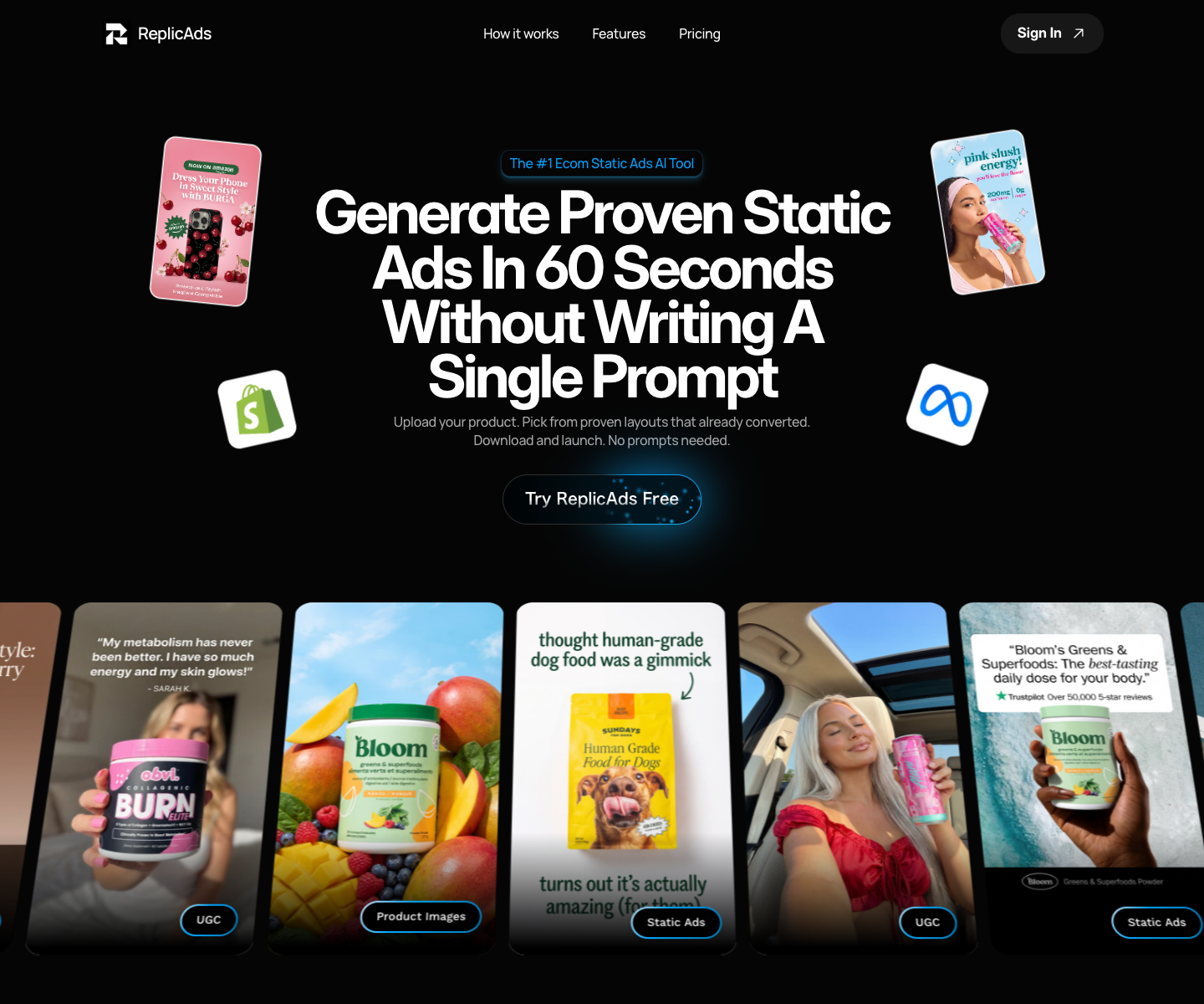 ReplicAds.ai landing page screenshot